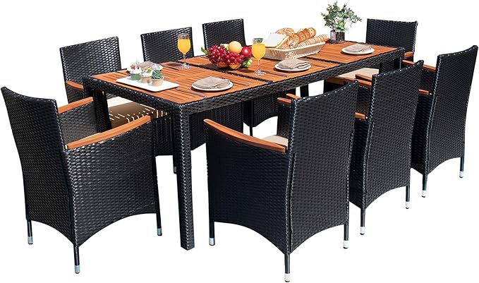 Devoko Outdoor Patio Dining Sets 9 Pieces Wicker Outdoor Dining Table and by DEVOKO