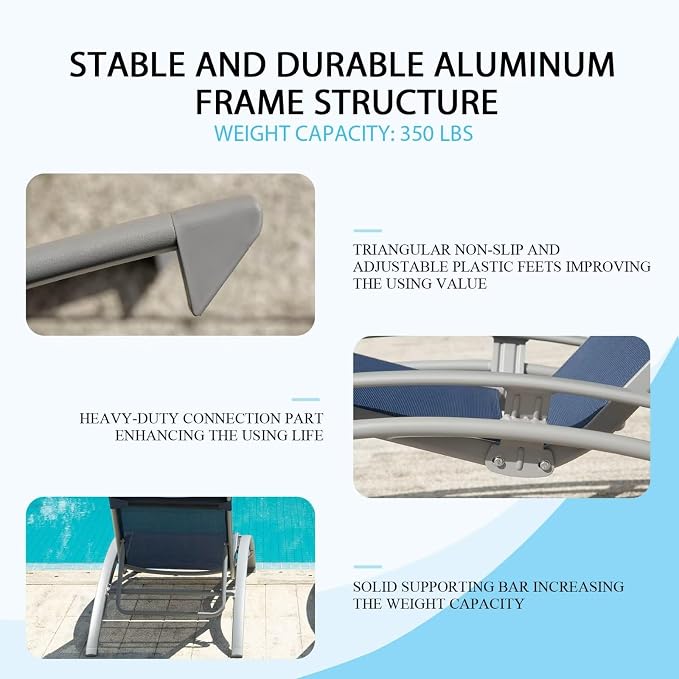 Domi Pool Lounge Chairs Set of 2, Adjustable Aluminum Outdoor Chaise Lounge - Image 4