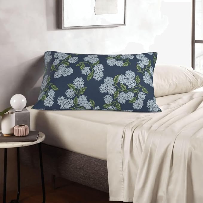 Navy Blue Spring Pillow Covers 12x20 Inch 2 Pcs Blue Green Hydrangea Flower - Image 5