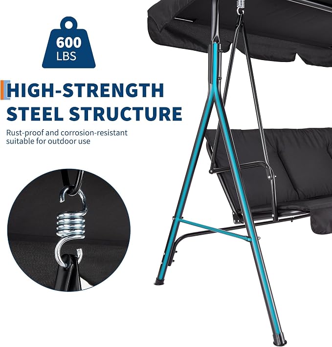 Porch Swing Chair with Adjustable Canopy - Image 3