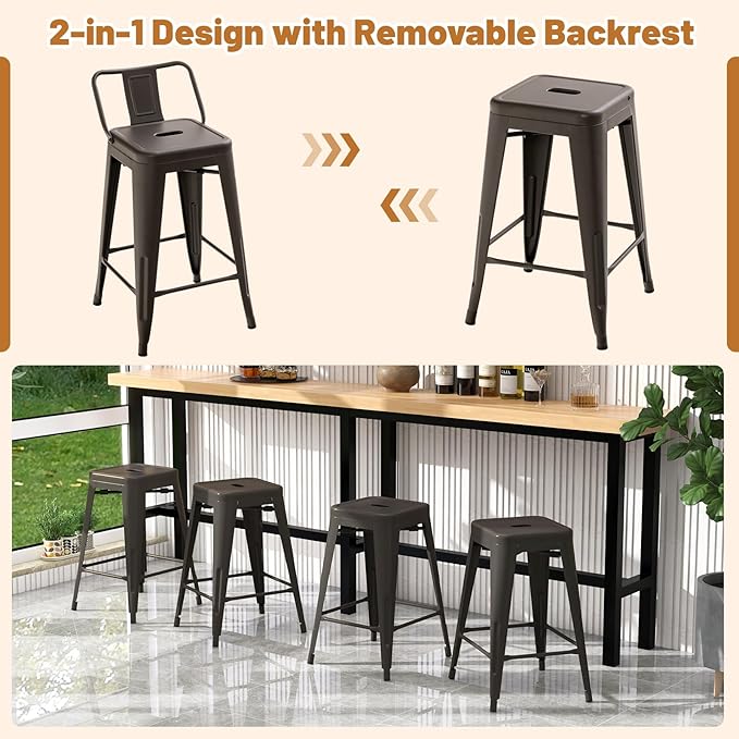 COSTWAY Metal Bar Stools Set of 4, - Image 6