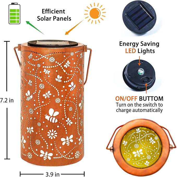 2 Pack Bee Solar Lanterns Outdoor Waterproof Hanging Solar Lights Bee Gifts - Image 6
