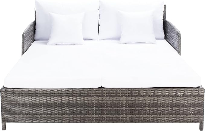 Safavieh Outdoor Collection Cadeo Grey Brown/White Cushion Daybed PAT7500C by SAFAVIEH