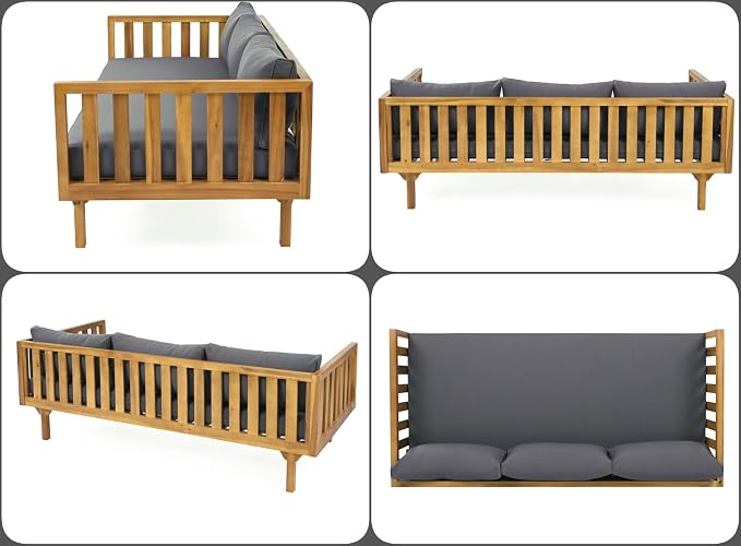 Merax Outdoor 3 Seater Daybed, Acacia Wood Day Bed Couch Sofa - Image 7