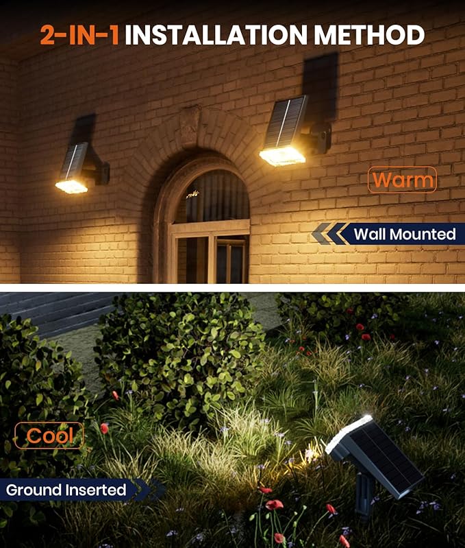 1 Pack Solar Spotlights Outdoor Waterproof IP67, Adjustable Wall&Ground Solar - Image 7