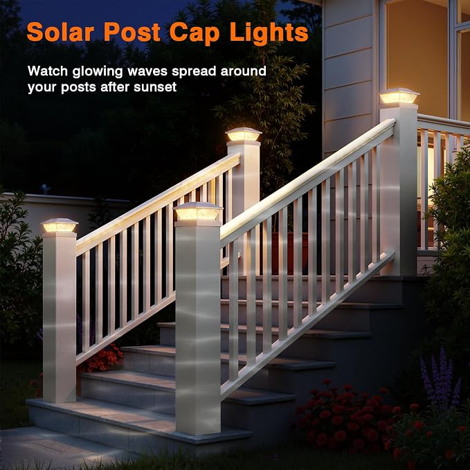 4 Pack Solar Post Cap Lights, 2 Mode Bright Solar Post Lights Outdoor Waterproof - Image 9