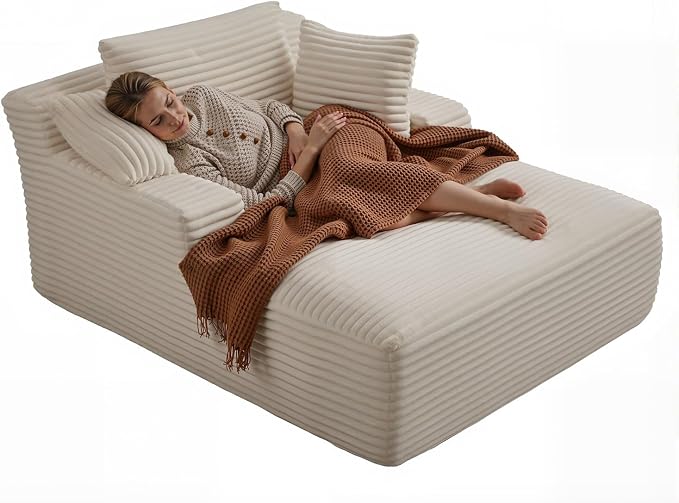 67 Inch Chaise Lounge Chair Indoor, Oversized Corduroy Upholstered Boneless - Image 8