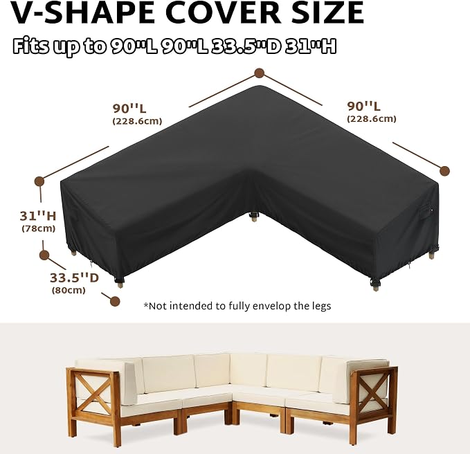 iBirdie Outdoor Sectional Cover fit 90 x 90 inch, 89 x 89, 88 x 88, 87 x 87 - Image 2