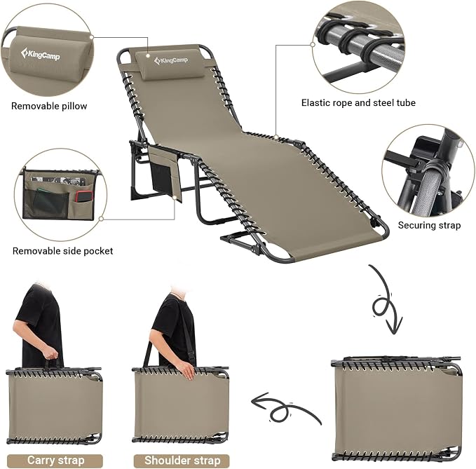 KingCamp Lounge Chair Outdoor, Folding Portable Tanning Chairs Comfy Adjustable - Image 4