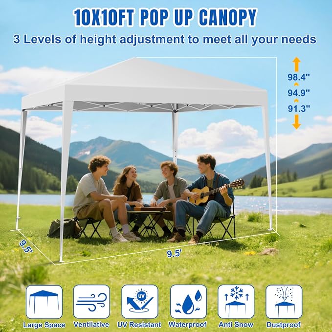 Yesker 10x10 Pop Up Canopy Tent UPF 50+ Waterproof Outdoor Canopy Portable - Image 2