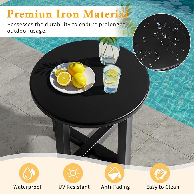 VINGLI Round Outdoor Side Table, Small Metal Outdoor Table Patio End Tables - Image 4