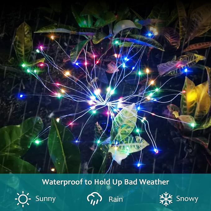 JJGoo Solar Firework Lights, 2 Pack 120 LEDs 2 Lighting Modes Solar Garden - Image 4