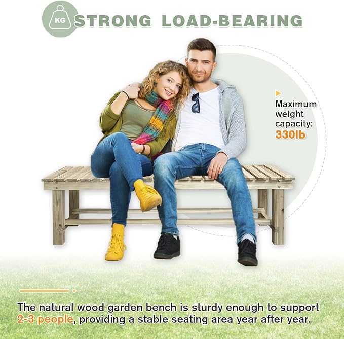 Outdoor Garden Bench, 3-Person Wood Patio Bench Weatherproof Outdoor Backless - Image 4
