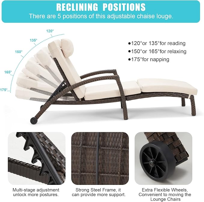 HOMREST Chaise Lounge Chairs Set of 2 - Image 5