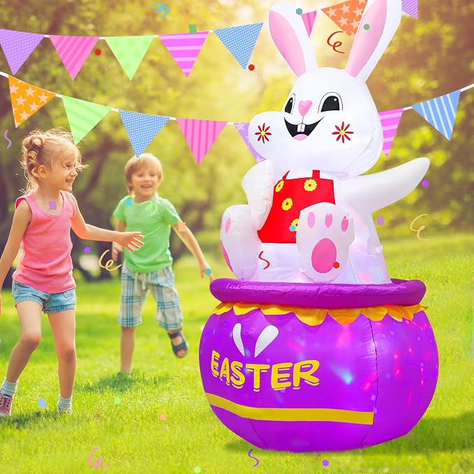 5FT Easter Bunny Inflatable Outdoor Decorations Build-in LED Lights, Cute - Image 7
