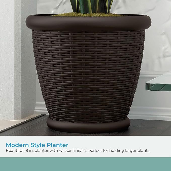Suncast 3 Pack Wicker Planter w/Drillable Drain Holes, Decorative - Image 3
