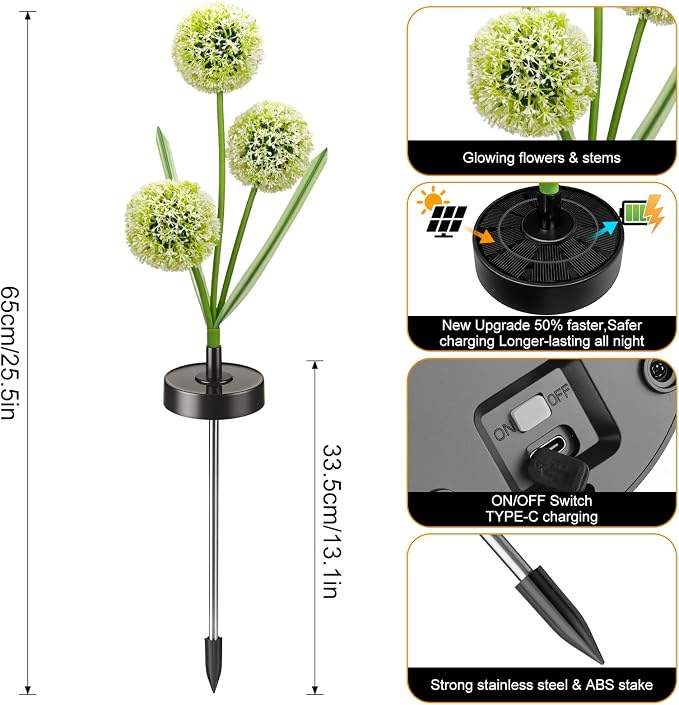Upgraded Solar Garden Lights, 4 Pack Outdoor Solar Lights, Bigger Round Panel - Image 3