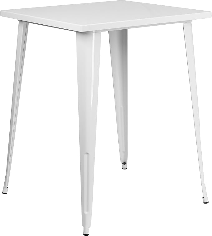 EMMA + OLIVER Commercial Grade 31.5" Square White Metal Indoor-Outdoor Bar - Image 3