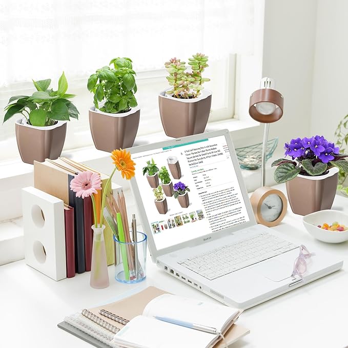 8 Pack Self Watering Pots 4-inch Decorative Flower Planters - Image 7