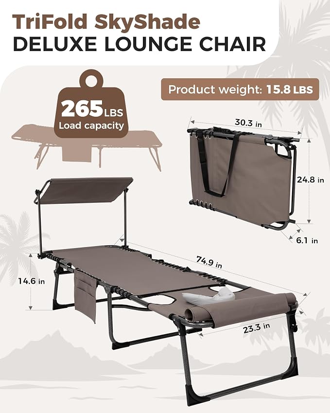 KingCamp Tanning Chair with Face Hole, Lounge Chairs Outdoor Folding Comfy - Image 3