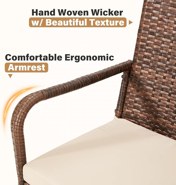 ECOTOUGE Patio Wicker Barstools Set of 2, Outdoor Rattan Bar Height Chairs - Image 4