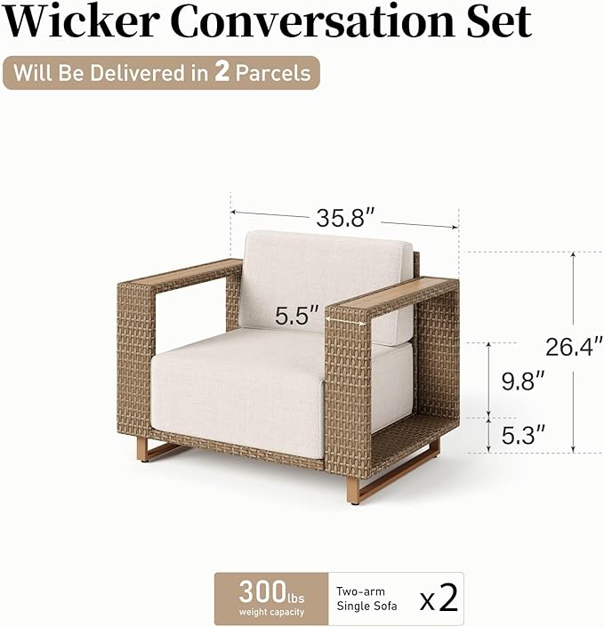 2 Pieces Patio Furniture Set, Outdoor Rattan Wicker Armchairs - Image 9
