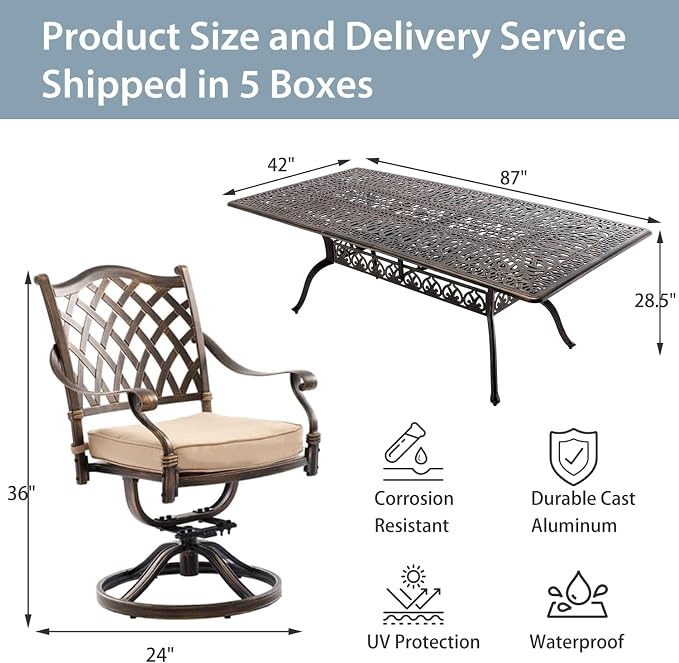 9-Piece Cast Aluminum Patio Furniture, Outdoor Dining Sets - Image 3