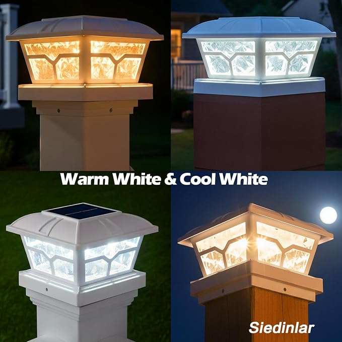 SIEDiNLAR Solar Post Cap Lights Outdoor 2 Color Modes 8 LEDs - Image 2