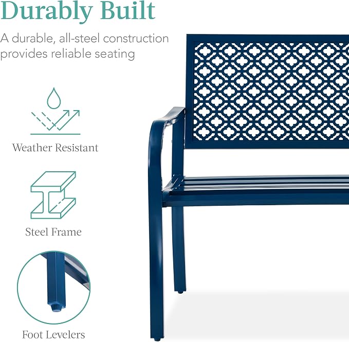 Best Choice Products Outdoor Bench 2-Person Metal Steel Benches Furniture - Image 3