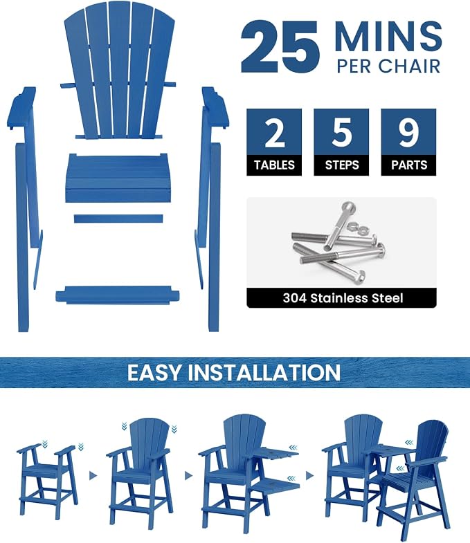 Ciokea Tall Adirondack Chairs Set of 2, HDPE Outdoor High Back Adirondack Chair - Image 5