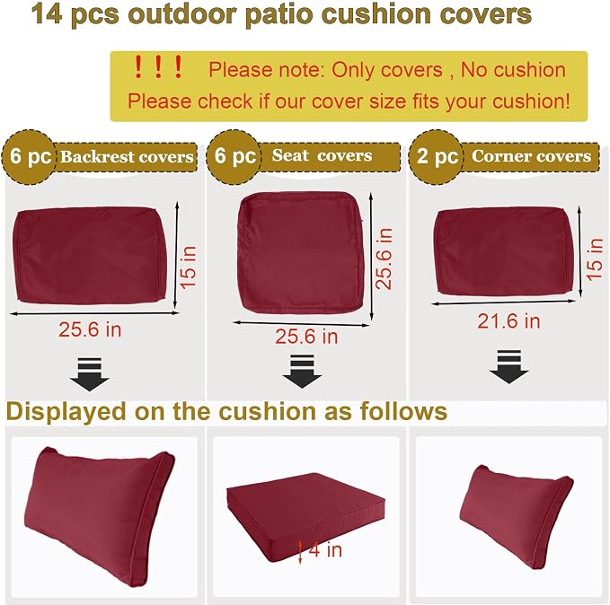 14 Piece Outdoor Patio Cushion Cover Replacement, Waterproof Patio Cushion - Image 2