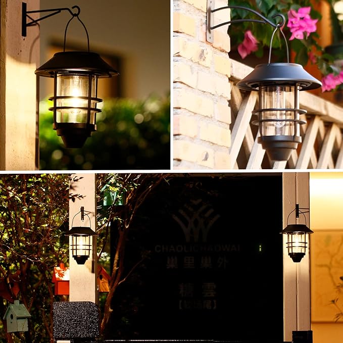 2 Pack Solar Wall Lanterns Outdoor Waterproof Hanging Solar Wall Lights Glass - Image 2