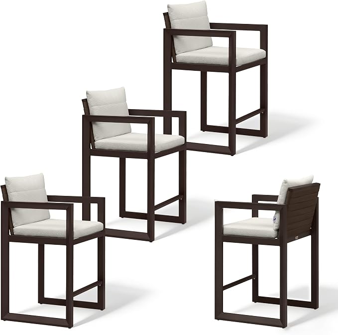 PURPLE LEAF Outdoor Counter Height Bar Stools Set of 4 27 Inch Modern Aluminum by Unknown