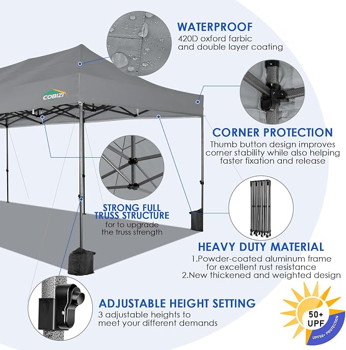 COBIZI 10x30 Pop up Canopy, Heavy Duty Outdoor Party Tents - Image 3