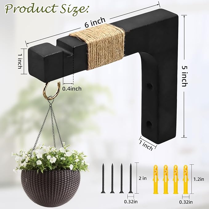 2 Pack Plant Hanger Hooks for Indoor Hanging Plants, Farmhouse Wooden Hanging - Image 3