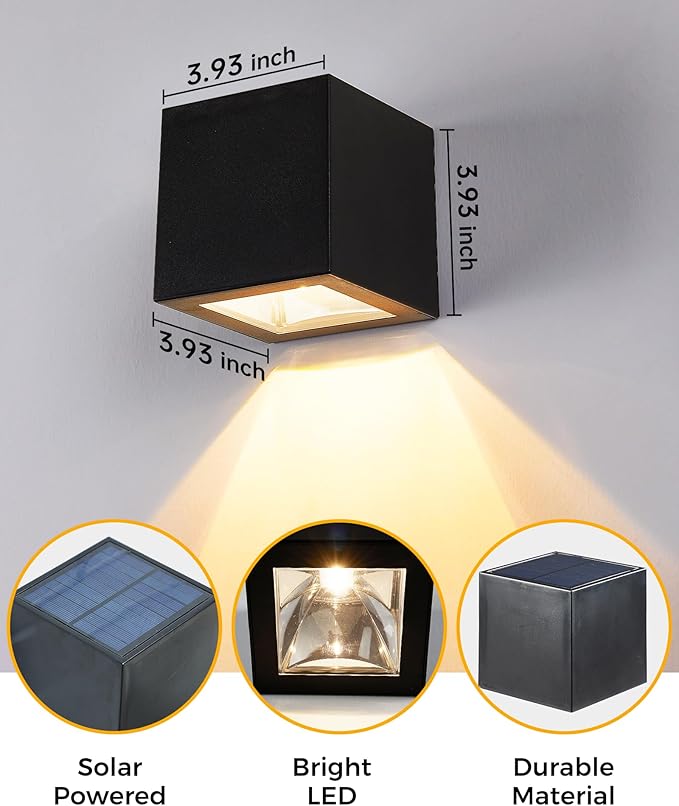 LUHLEE Solar Wall Lights Outdoor, Modern Square Solar Wall Sconce IP65 - Image 4