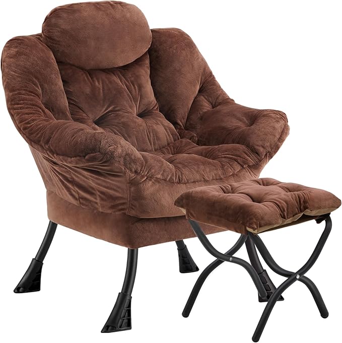 Lazy Chair with Folding Ottoman, Leisure Sofa Chair, Soft Fabric Armchair with by Congermom