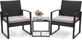 3 Piece Wicker Patio Bistro Set, Rattan Conversation Set by Murago