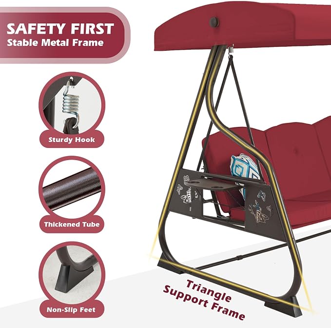 3-Seat Patio Porch Swing 800LBS Outdoor Swing - Image 3