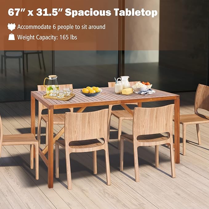 Tangkula 67" Acacia Wood Outdoor Dining Table - Image 5