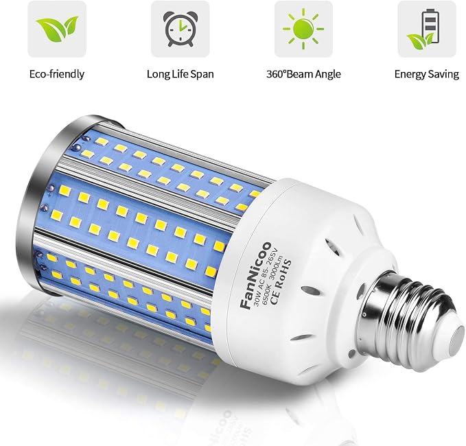 2-Pack 200W Equivalent LED Corn Light Bulb 3000 Lumen 6500K Cool White Daylight - Image 3