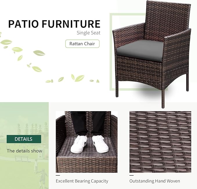 Greesum 3 Pieces Patio Furniture Sets Outdoor PE Rattan Wicker Chairs - Image 5