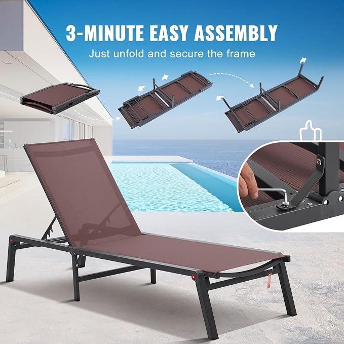 VEVOR 2 Pcs Chaise Lounge Chairs Outdoor, Aluminum Patio Lounge Chair - Image 7
