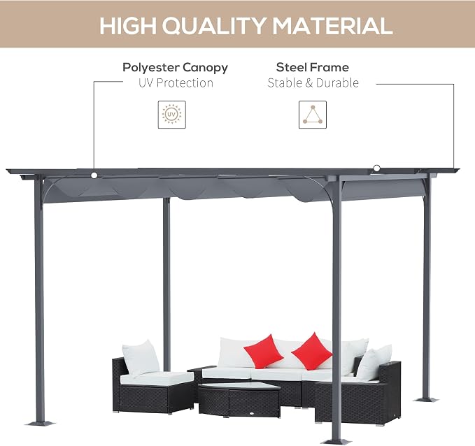 Outsunny 11.5' x 11.5' Outdoor Retractable Pergola Canopy, Metal Patio Shade - Image 3