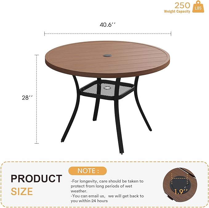 VICLLAX Round Patio Table with Adjustable Umbrella Hole, All Weather Outdoor - Image 3