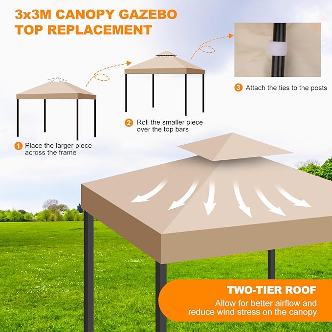 10x10 Canopy Replacement Top Cover Canopy Top Replacement Double Layer Vented - Image 4