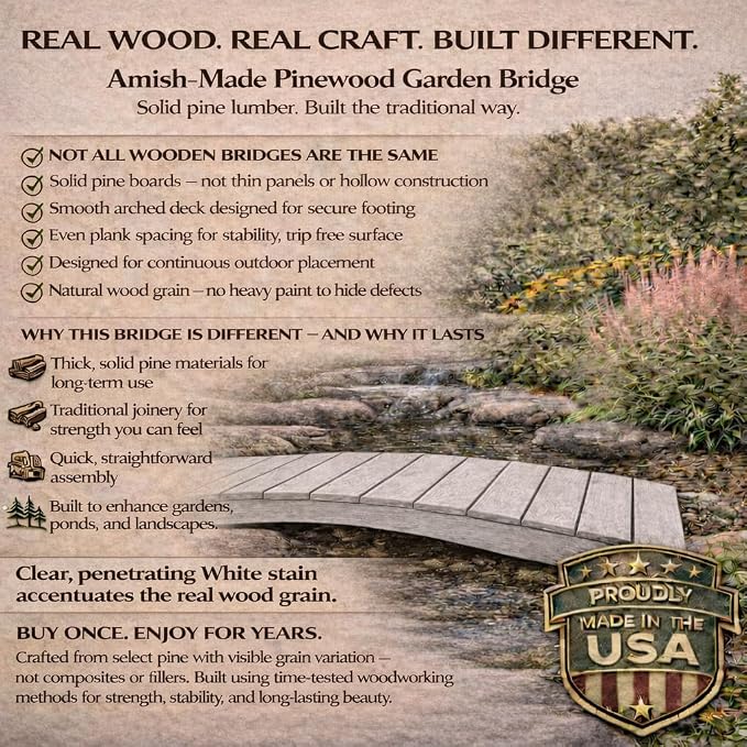 8 FT White Amish Made Pinewood Heavy Duty Garden Bridge - Image 3