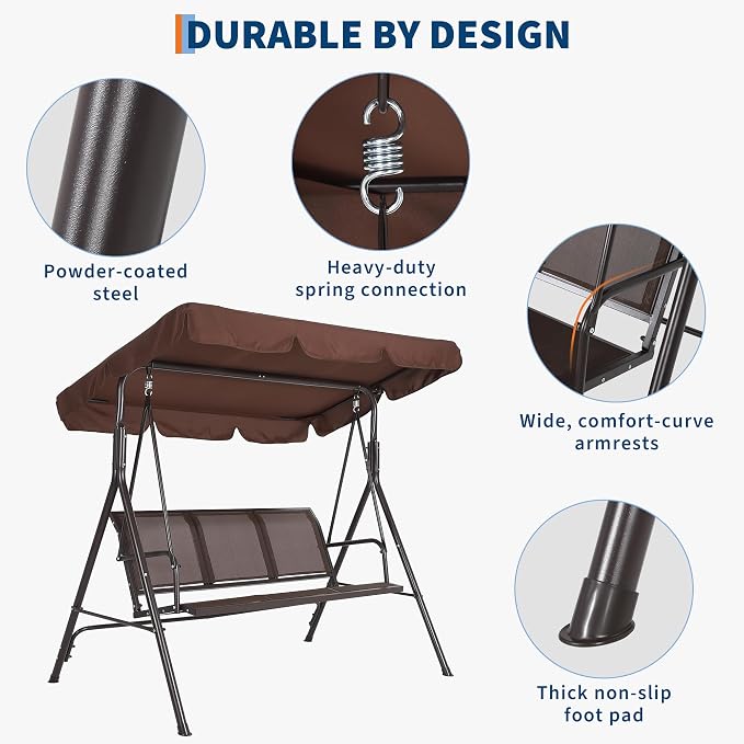 Porch Swing with Adjustable Canopy - Image 3