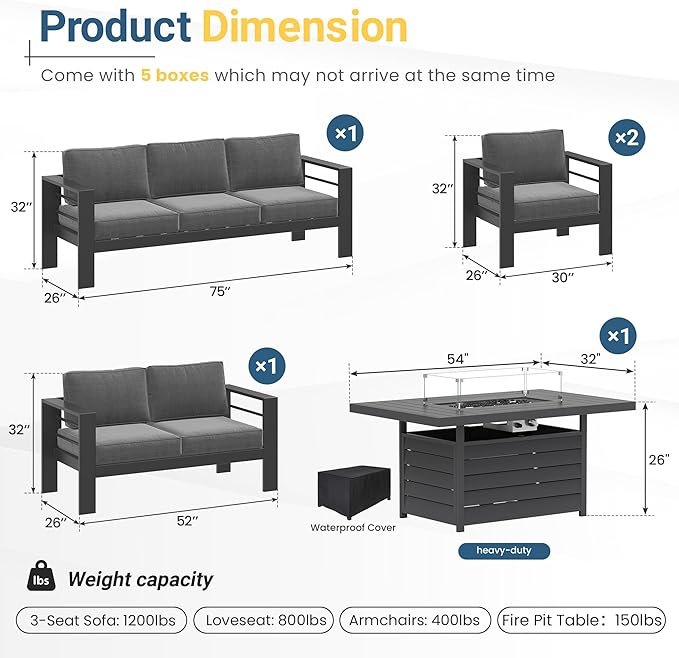 Wisteria Lane 7 Seats Aluminum Outdoor Patio Furniture Set - Image 2