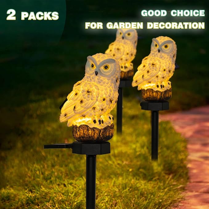 Dazzle Bright 2 Pack Owl Figure Solar LED Lights, Resin Garden Waterproof - Image 4